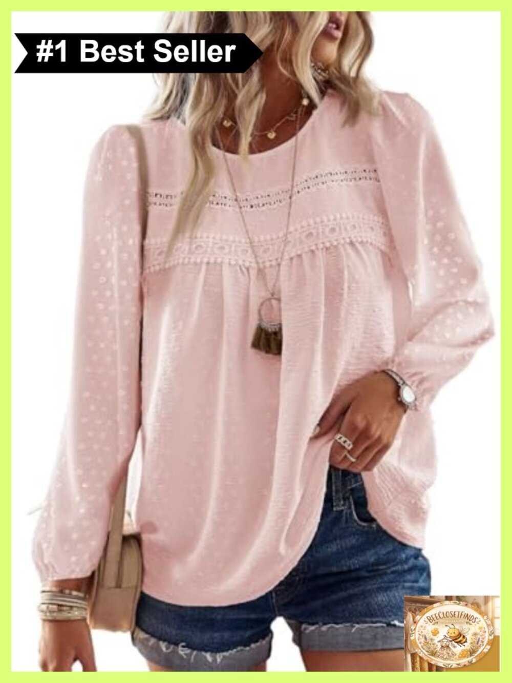 Womens Boho Crochet Lace Long Sleeve Blouse Loose Fit Casual Top